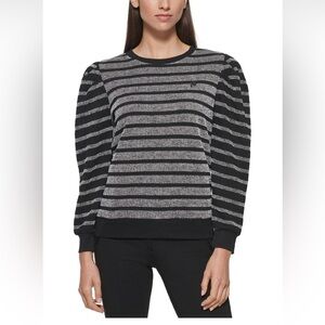 KARL LAGERFELD Textured Ribbed Pouf Sleeve Sweater